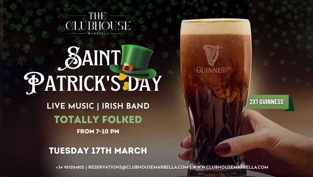 Celebrate St. Patrick’s Day 2026 at The Clubhouse Marbella